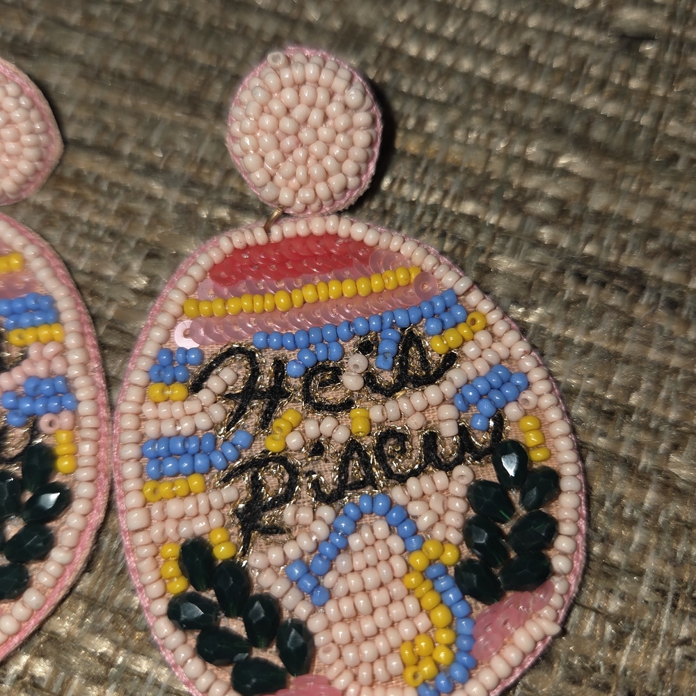 Pink Easter "He's Risen" Beaded Earrings - image 2